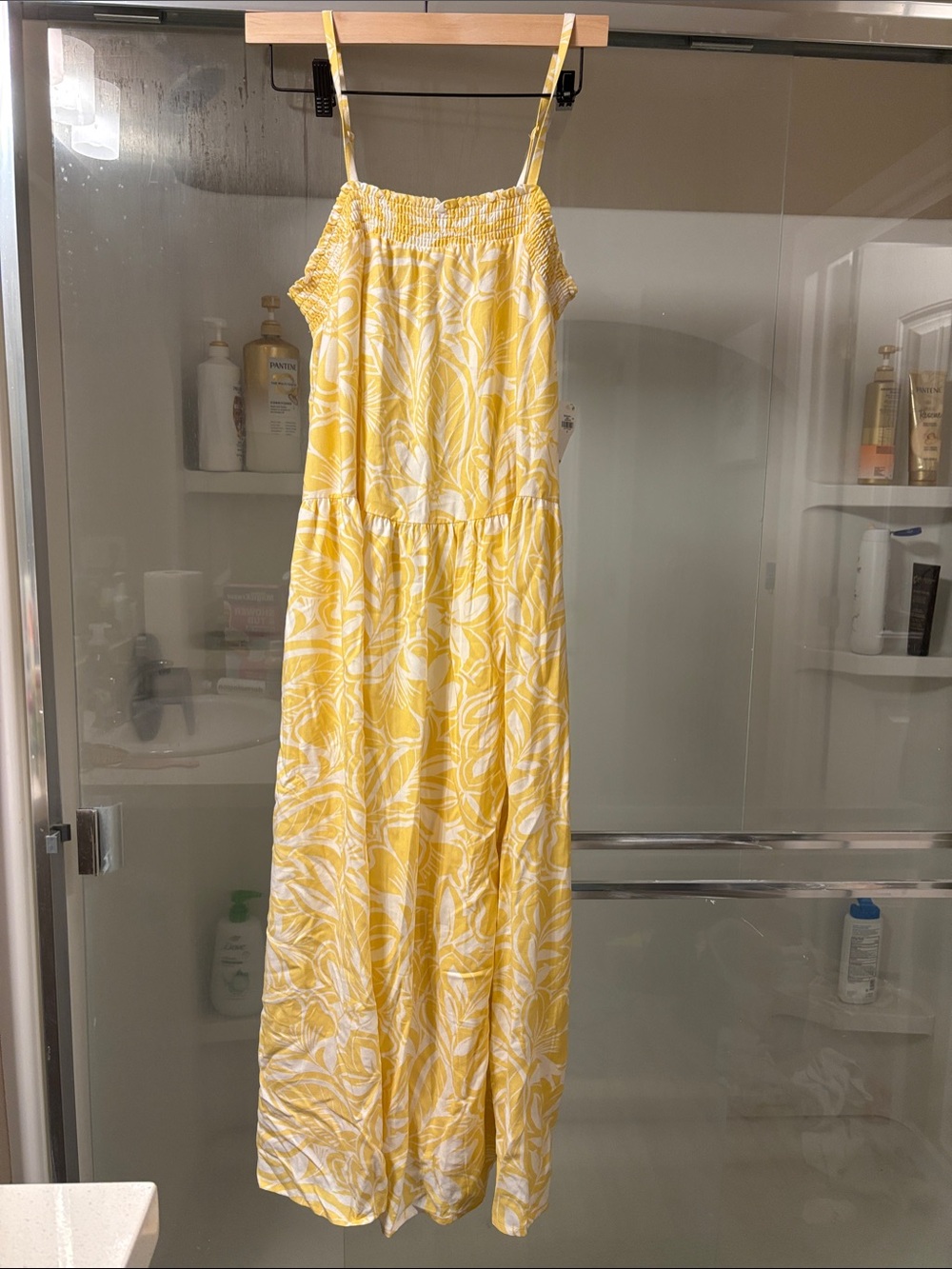 Old Navy Yellow and White Floral Maxi Dress with Smocked Top